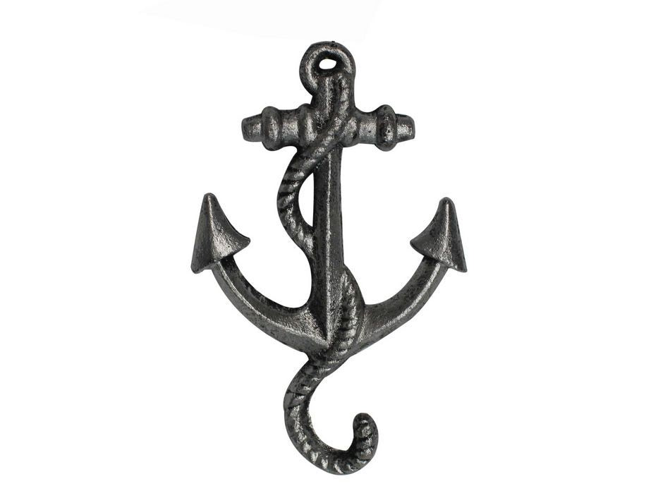 Rustic Silver Cast Iron Anchor Hook 5"