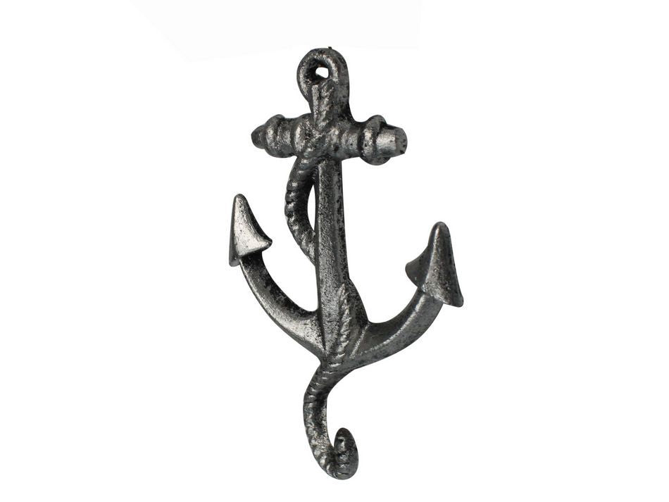 Rustic Silver Cast Iron Anchor Hook 5"