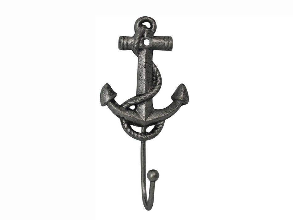 Rustic Silver Cast Iron Anchor Hook 7"