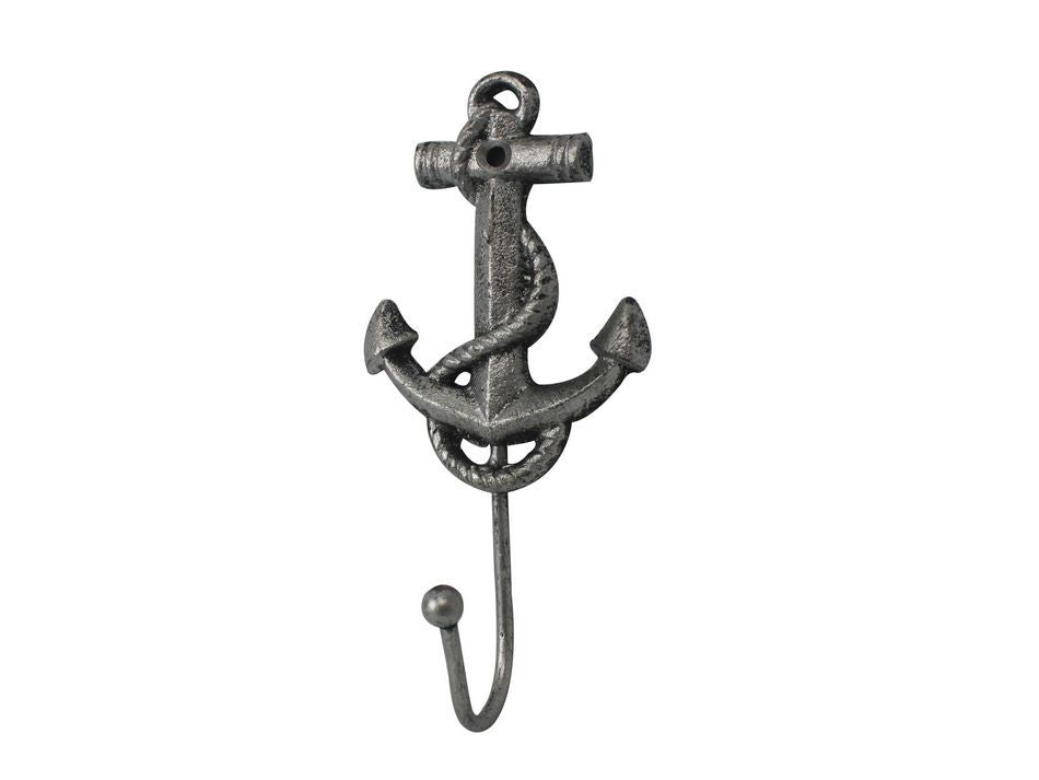 Rustic Silver Cast Iron Anchor Hook 7"
