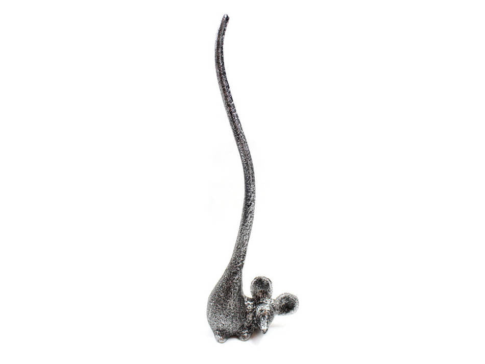 Rustic Silver Cast Iron Mouse Paper Towel Holder 12"