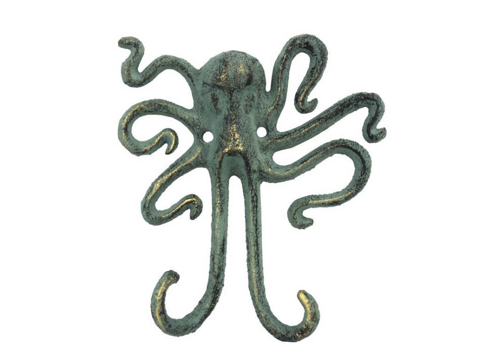 Antique Bronze Cast Iron Decorative Wall Mounted Octopus Hooks 6"