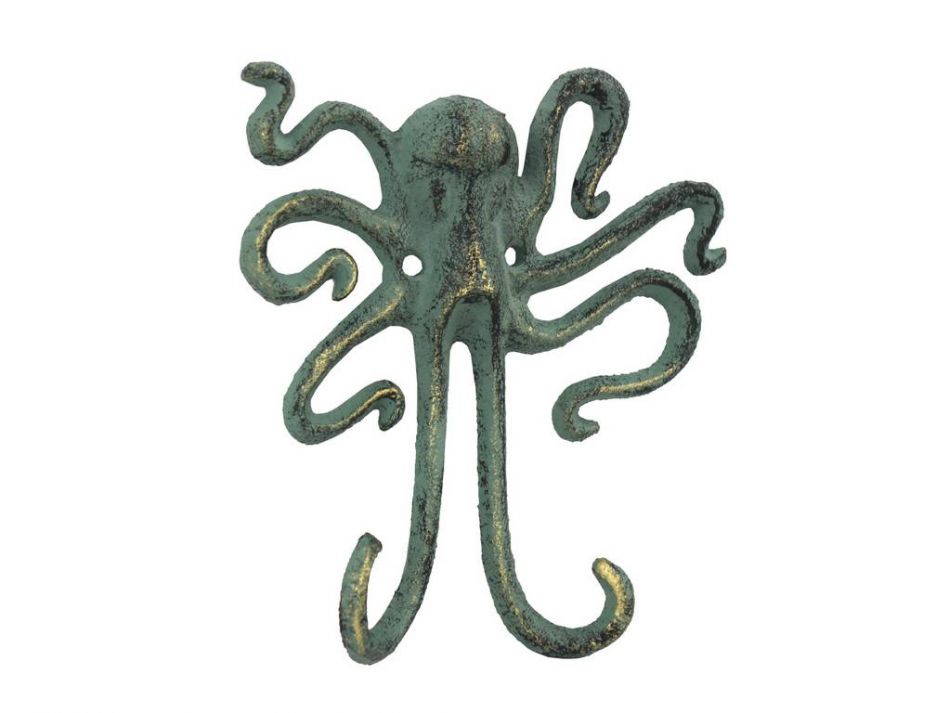Antique Bronze Cast Iron Decorative Wall Mounted Octopus Hooks 6"