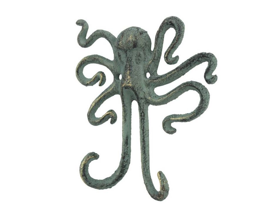 Antique Bronze Cast Iron Decorative Wall Mounted Octopus Hooks 6"