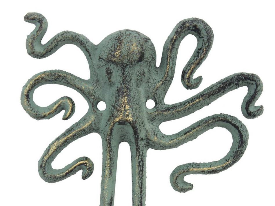 Antique Bronze Cast Iron Decorative Wall Mounted Octopus Hooks 6"