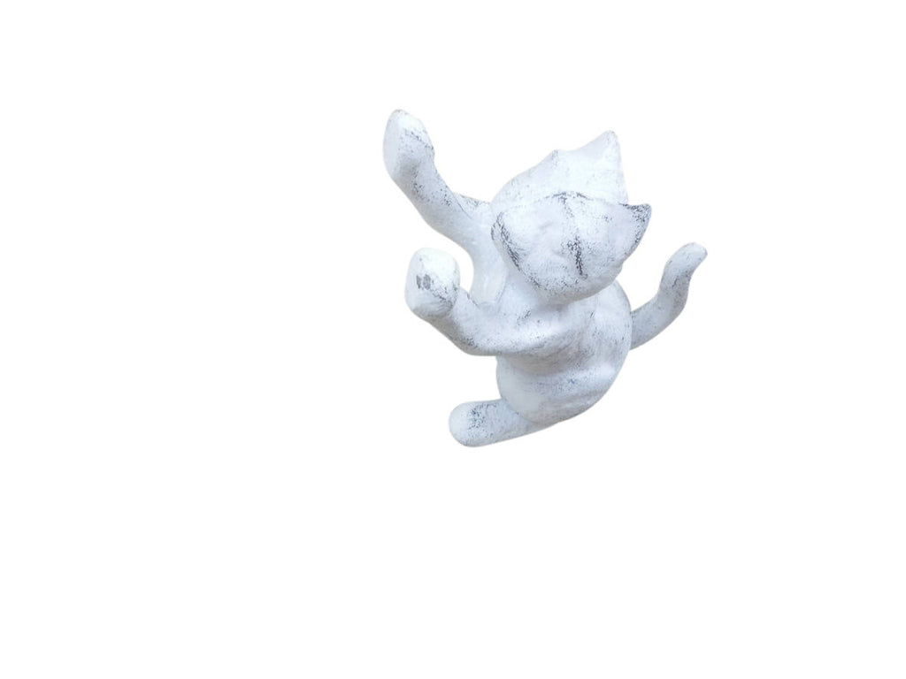 Whitewashed Cast Iron Cat Door Stopper 5""