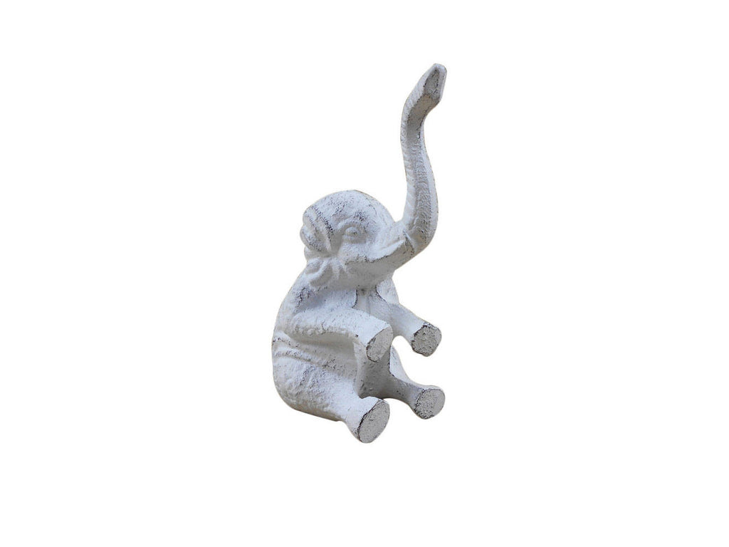 Whitewashed Cast Iron Elephant Metal Door Stop 8"