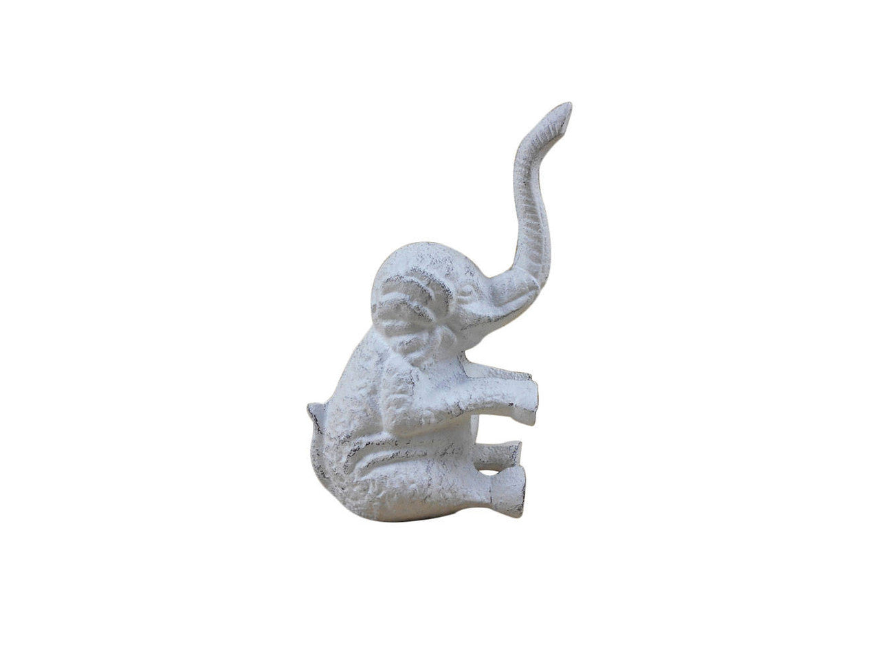 Whitewashed Cast Iron Elephant Metal Door Stop 8"
