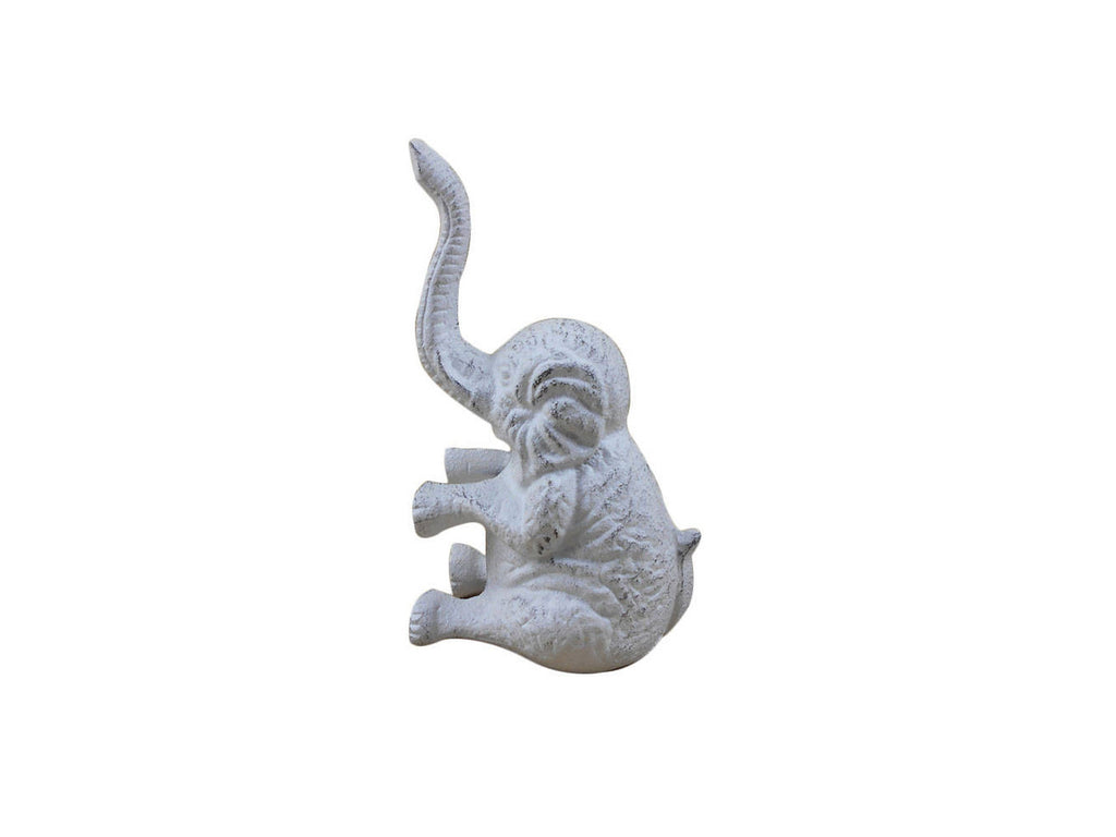 Whitewashed Cast Iron Elephant Metal Door Stop 8"