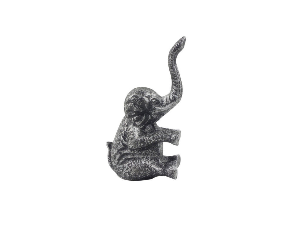 Rustic Silver Cast Iron Elephant Metal Door Stop 8"