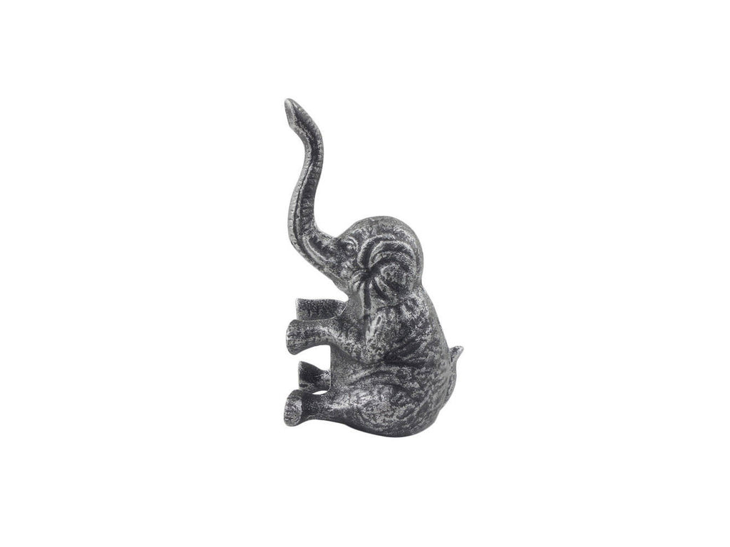 Rustic Silver Cast Iron Elephant Metal Door Stop 8"