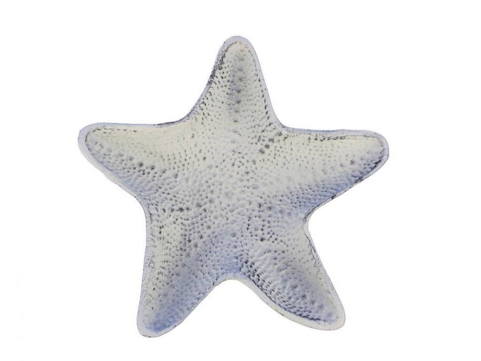 Whitewashed Cast Iron Starfish Decorative Bowl 8"