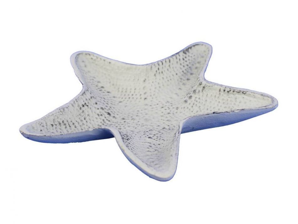 Whitewashed Cast Iron Starfish Decorative Bowl 8"
