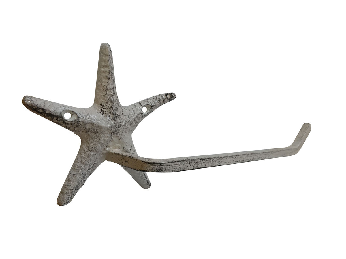 Aged White Cast Iron Starfish Toilet Paper Holder 10"