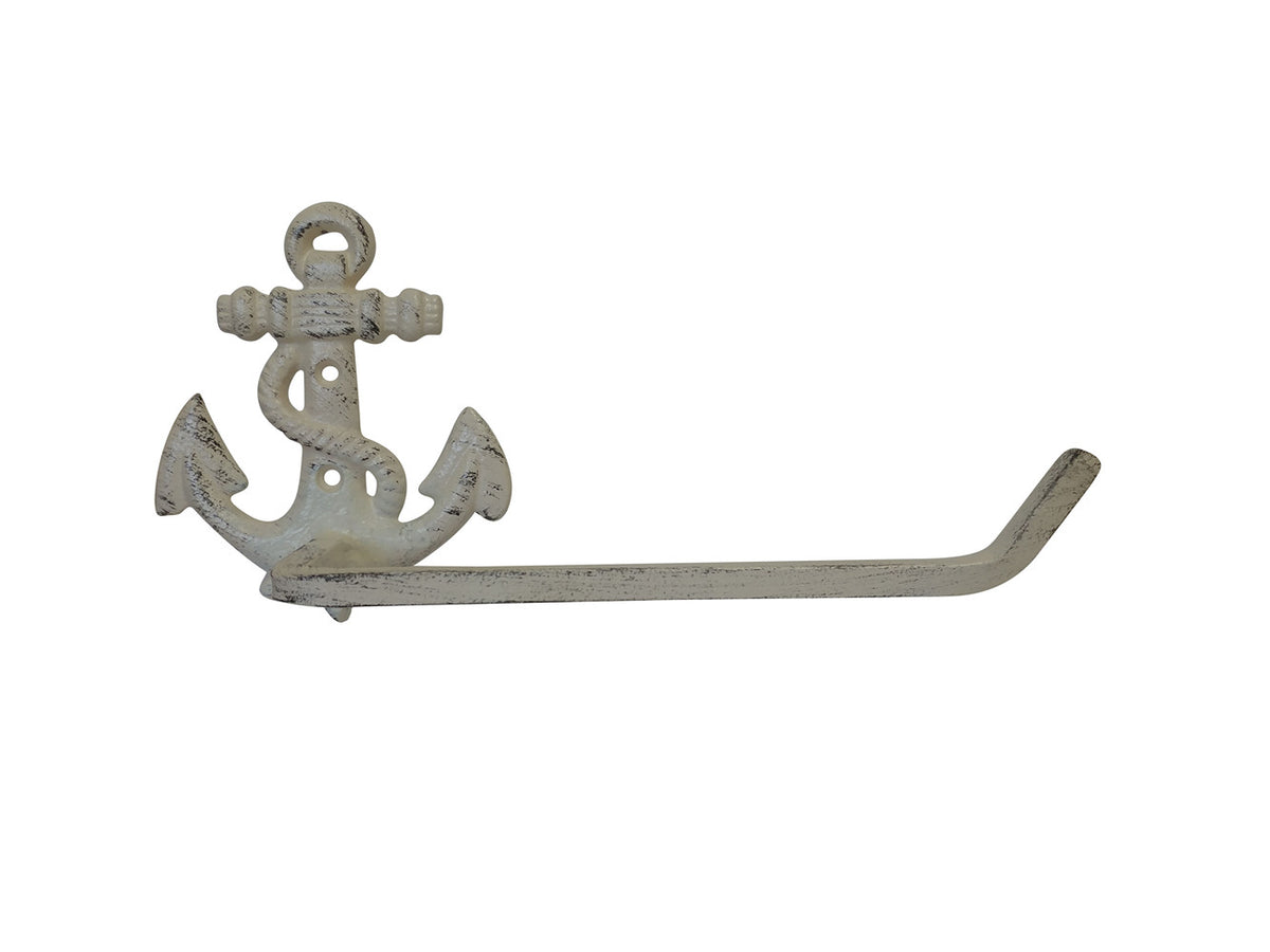 Aged White Cast Iron Anchor Toilet Paper Holder 10"