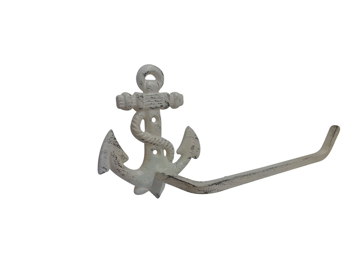 Aged White Cast Iron Anchor Toilet Paper Holder 10"