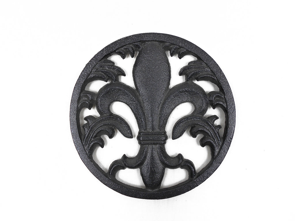 Rustic Black Cast Iron Fleur De Lis Trivet 7"