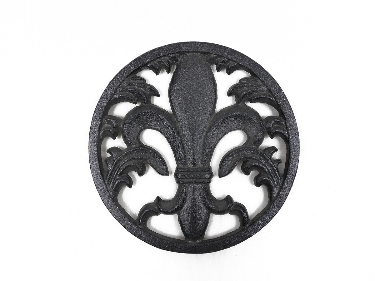 Rustic Black Cast Iron Fleur De Lis Trivet 7"