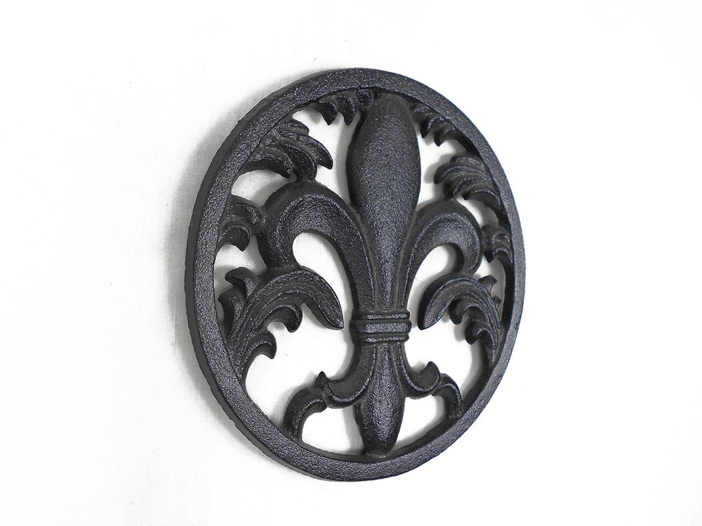 Rustic Black Cast Iron Fleur De Lis Trivet 7"
