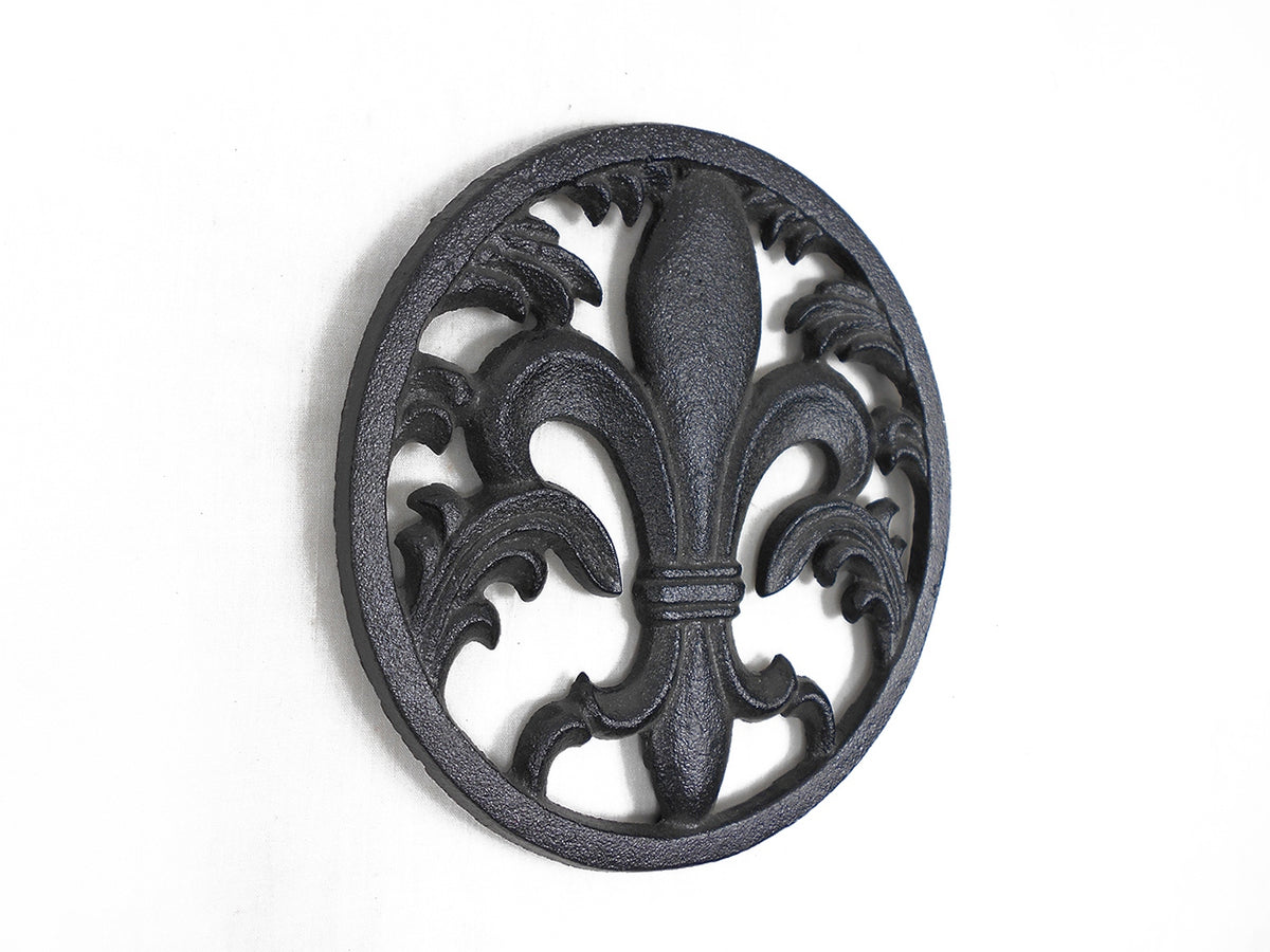 Rustic Black Cast Iron Fleur De Lis Trivet 7"