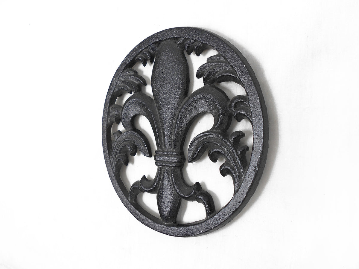 Rustic Black Cast Iron Fleur De Lis Trivet 7"