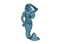 Rustic Dark Blue Whitewashed Cast Iron Mermaid Hook 6"