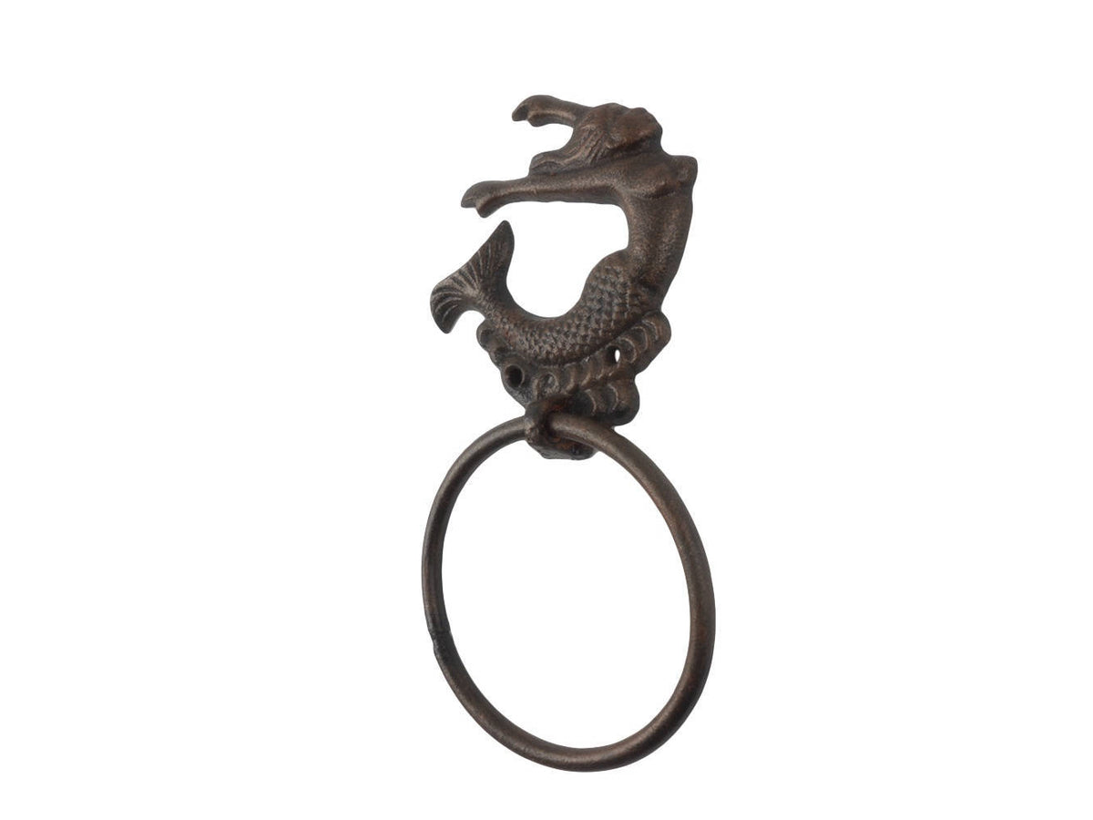 Rustic Copper Cast Iron Decorative Arching Mermaid Towel Holder 9"