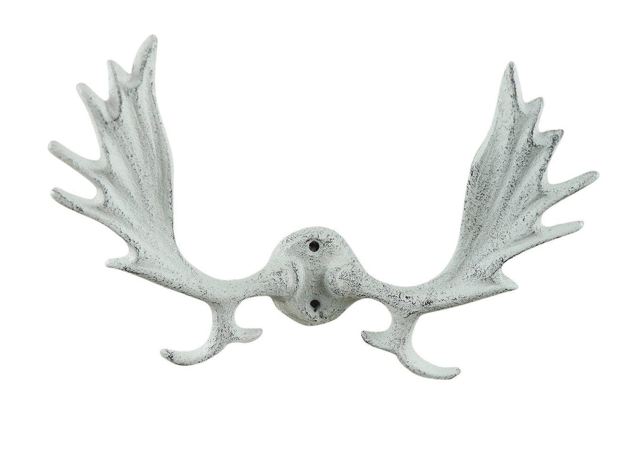 Whitewashed Cast Iron Moose Antler Decorative Metal Wall Hooks 8"