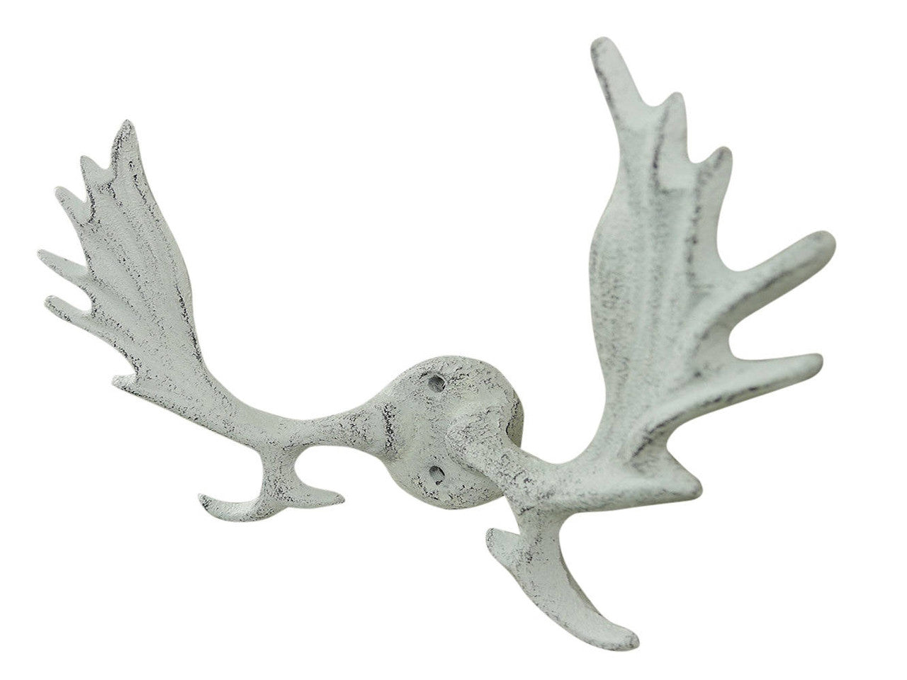 Whitewashed Cast Iron Moose Antler Decorative Metal Wall Hooks 8"