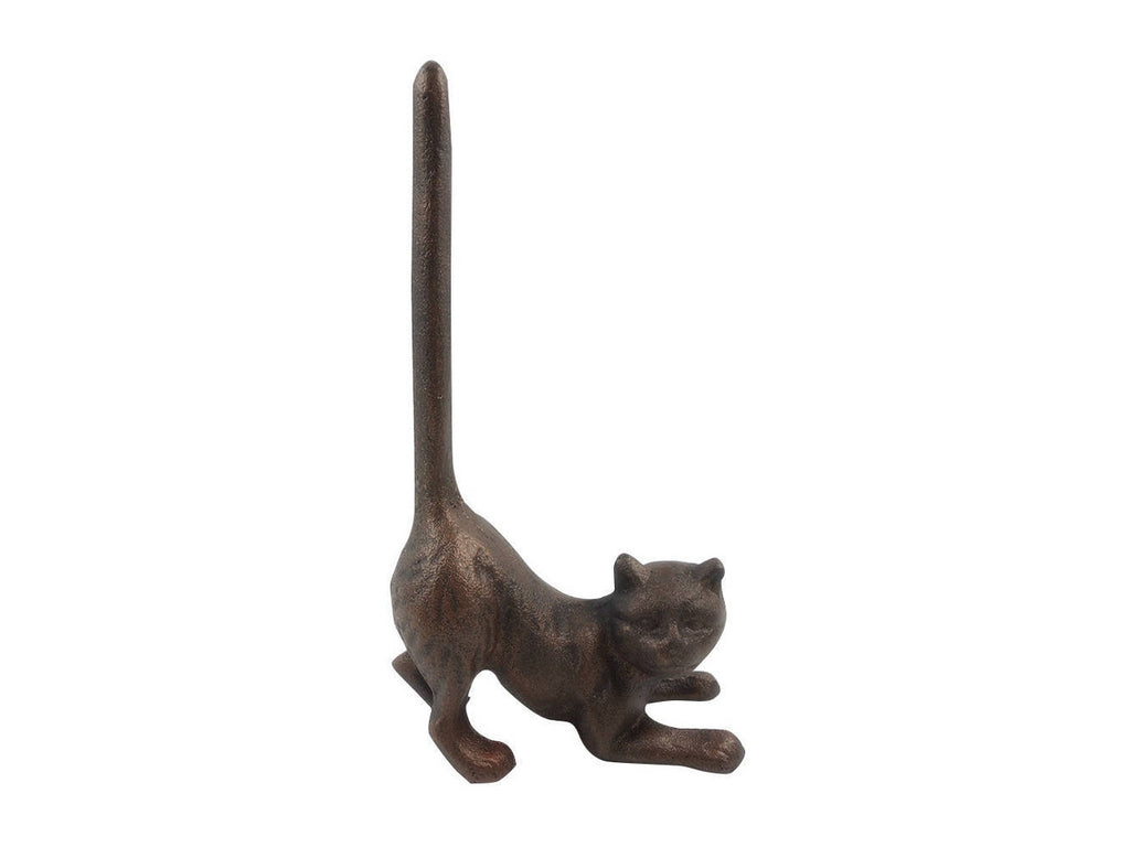 Rustic Copper Cast Iron Cat Extra Toilet Paper Stand 10"