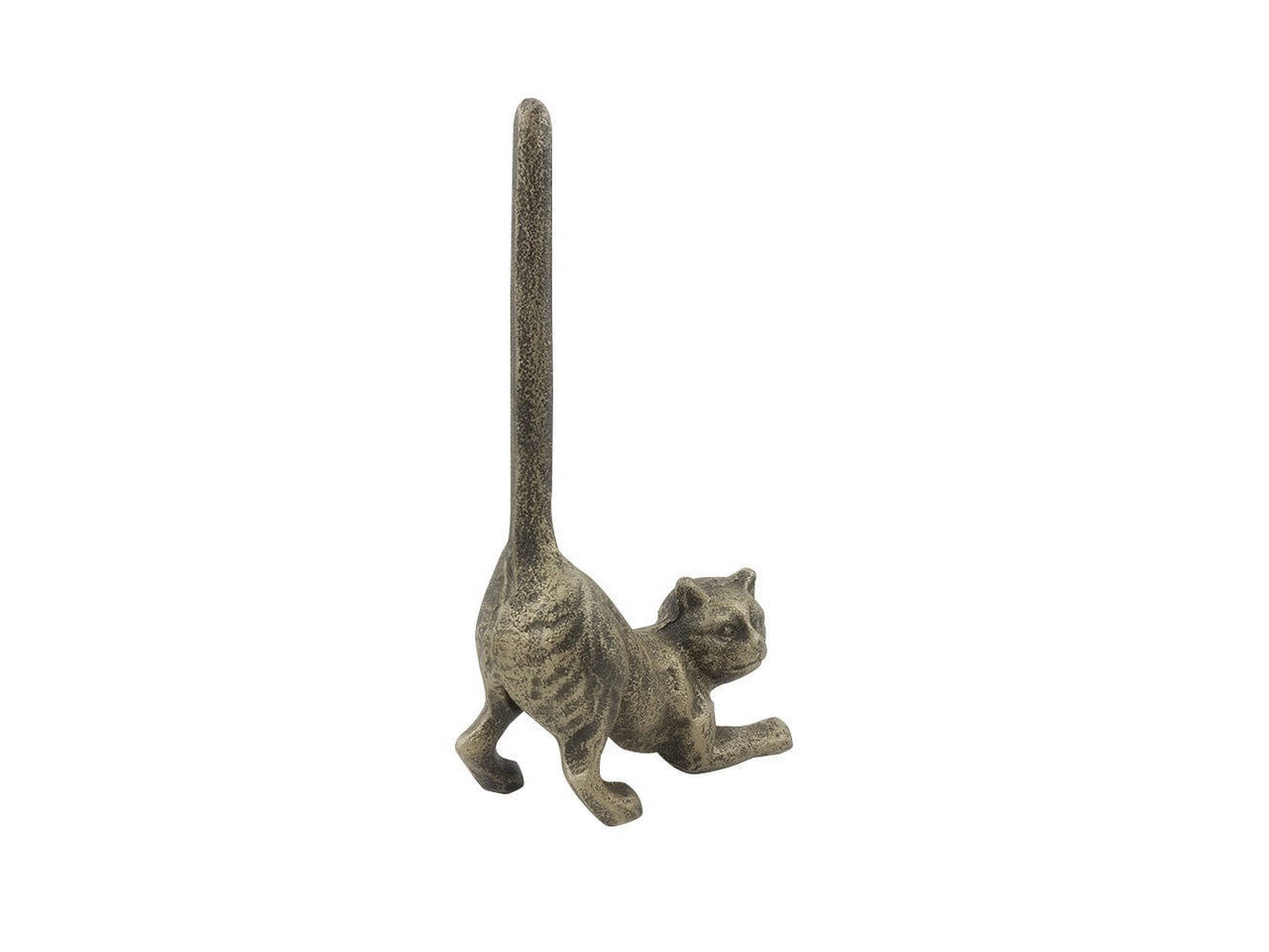 Rustic Gold Cast Iron Cat Paper Towel Holder 10"