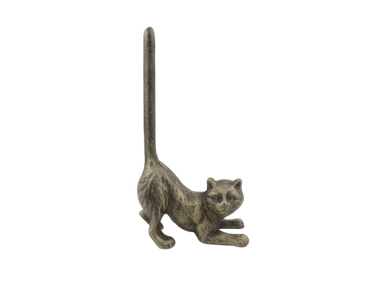 Rustic Gold Cast Iron Cat Paper Towel Holder 10"