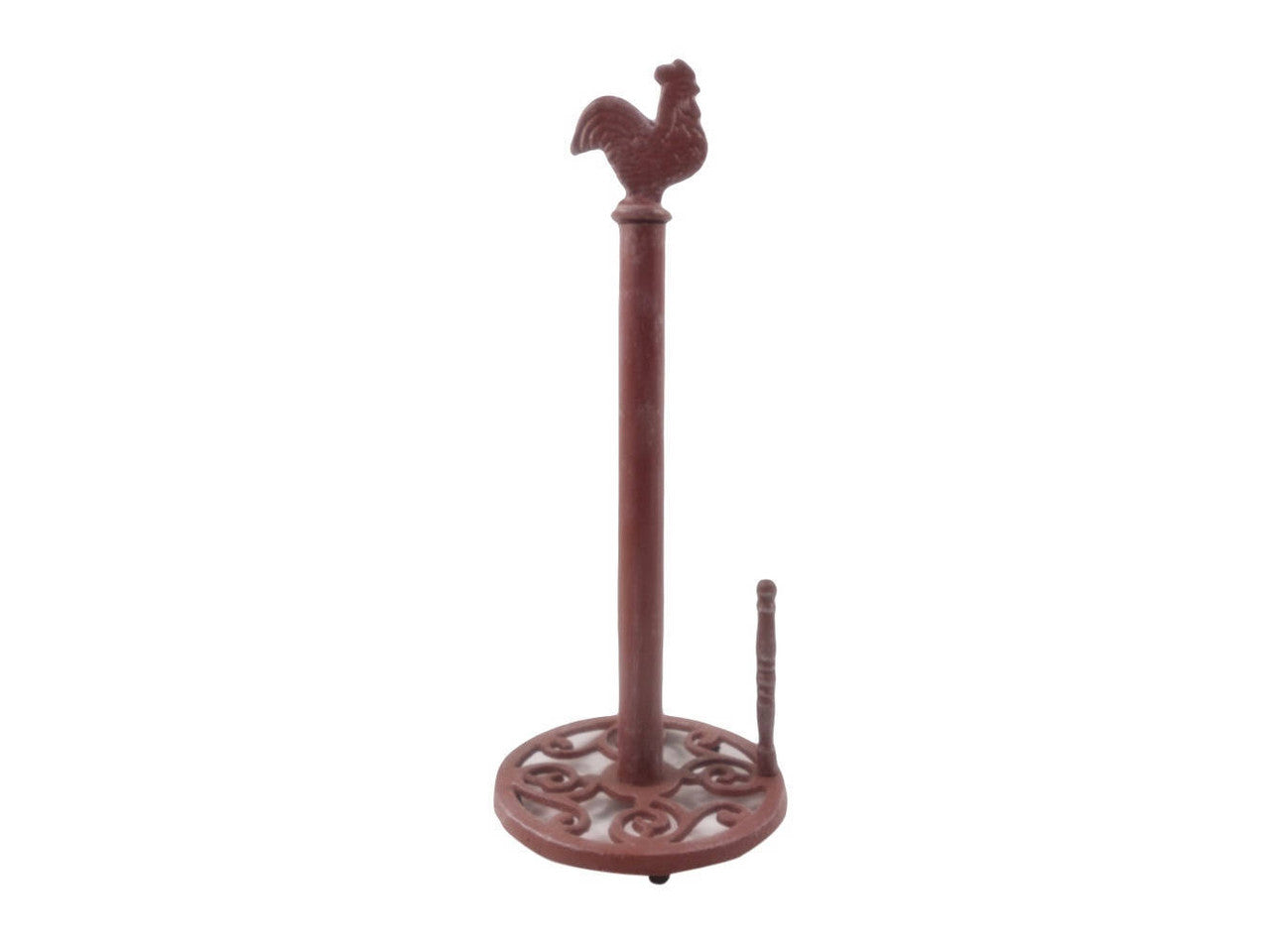 Rustic Red Whitewashed Cast Iron Rooster Paper Towel Holder 15"