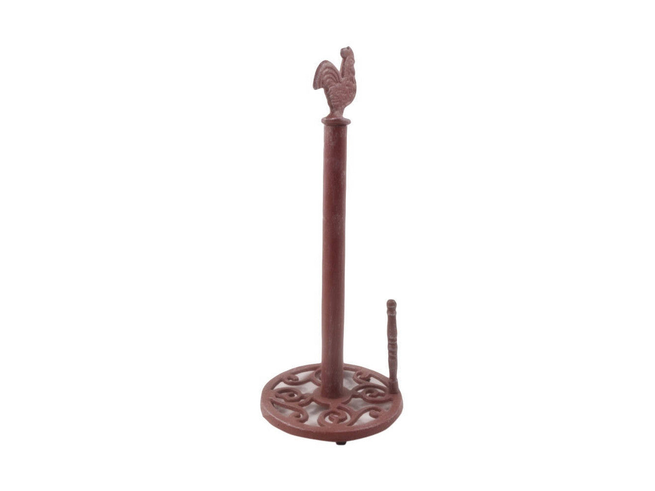 Rustic Red Whitewashed Cast Iron Rooster Paper Towel Holder 15"