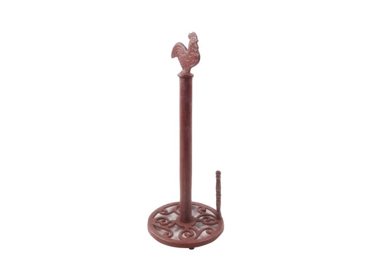 Rustic Red Whitewashed Cast Iron Rooster Paper Towel Holder 15"