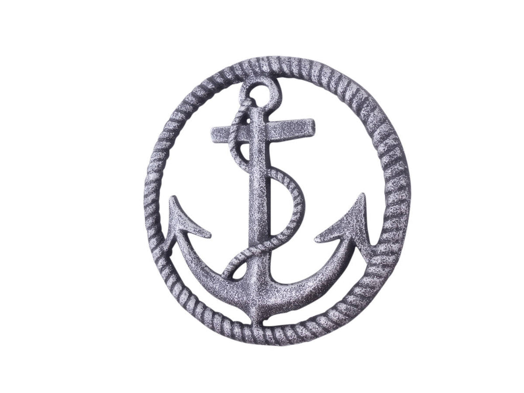 Rustic Silver Cast Iron Anchor and Rope Nautical Kitchen Trivet 7"