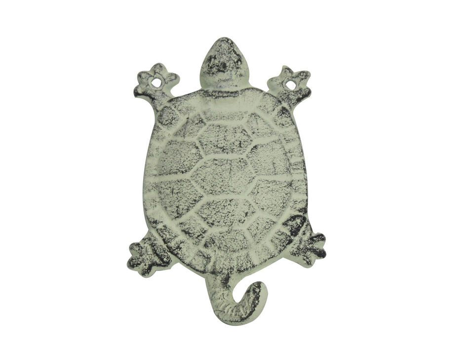 Whitewashed Cast Iron Turtle Key Hook 6"