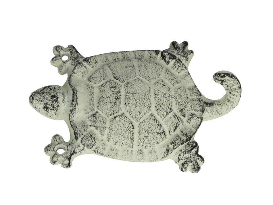 Whitewashed Cast Iron Turtle Key Hook 6"