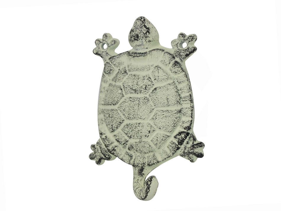 Whitewashed Cast Iron Turtle Key Hook 6"