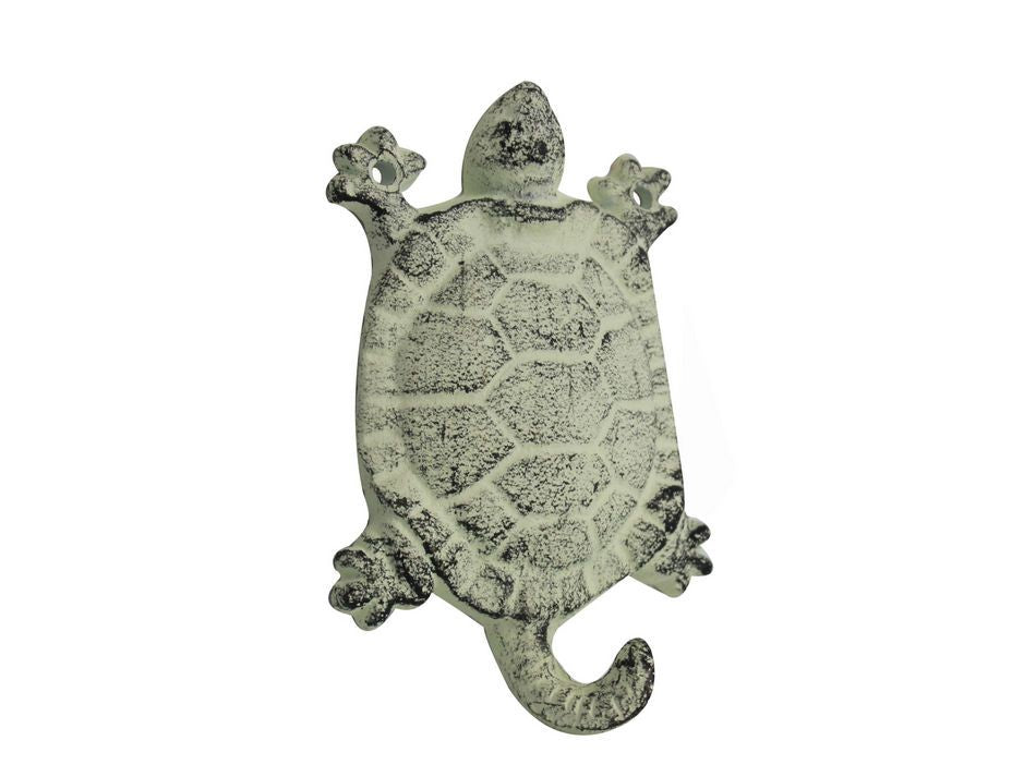 Whitewashed Cast Iron Turtle Key Hook 6"