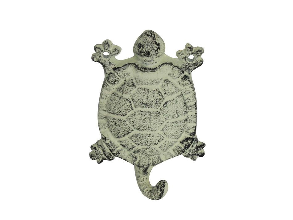 Whitewashed Cast Iron Turtle Key Hook 6"