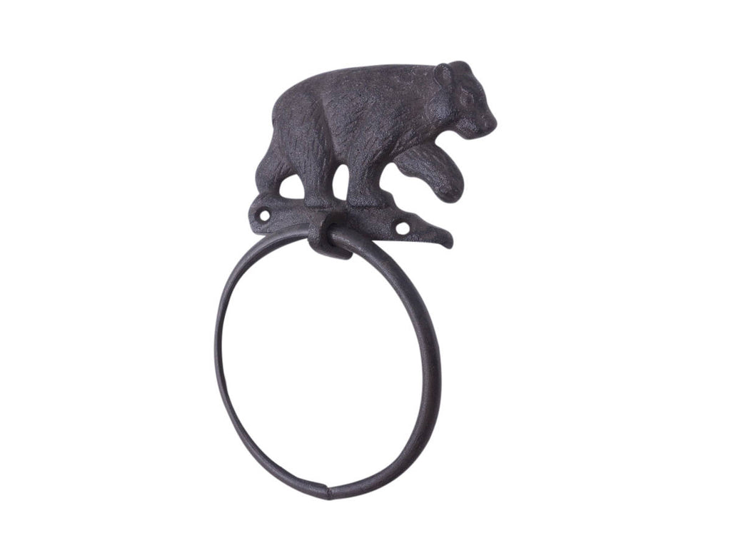 Cast Iron Black Bear Kitchen Bathroom Towel Ring 8.5"