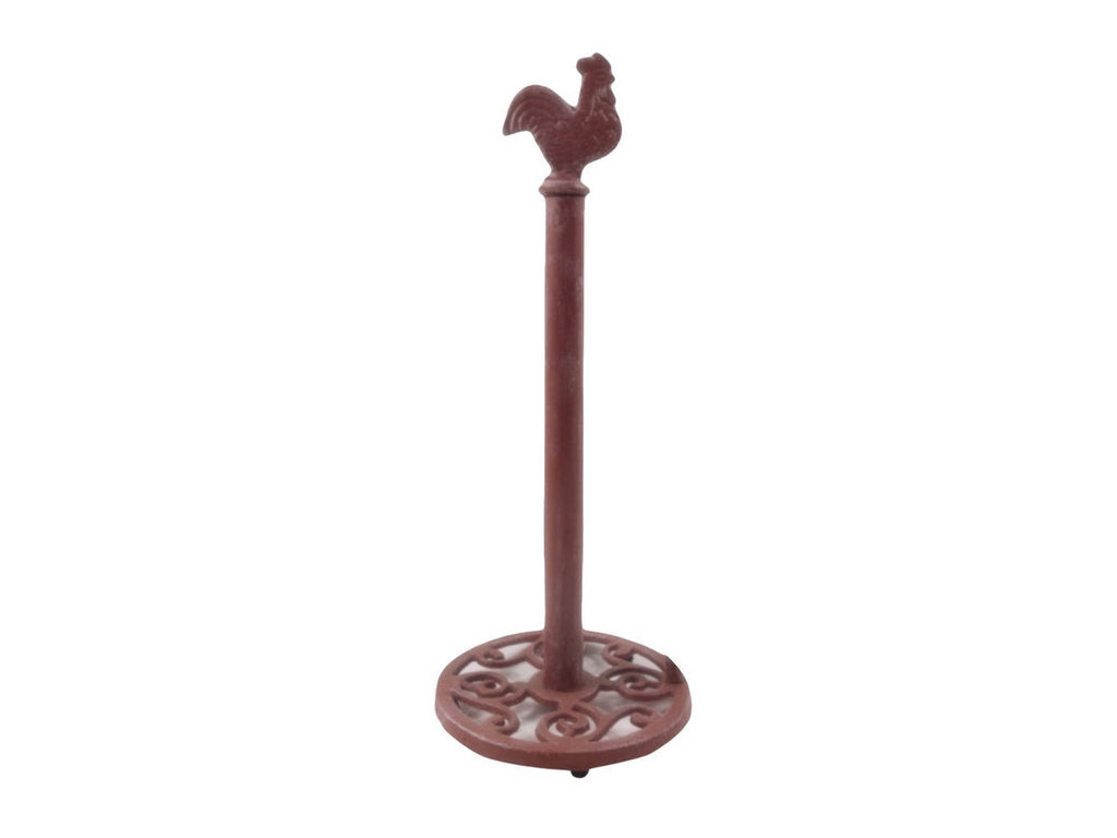 Rustic Red Whitewashed Cast Iron Rooster Extra Toilet Paper Stand 15"