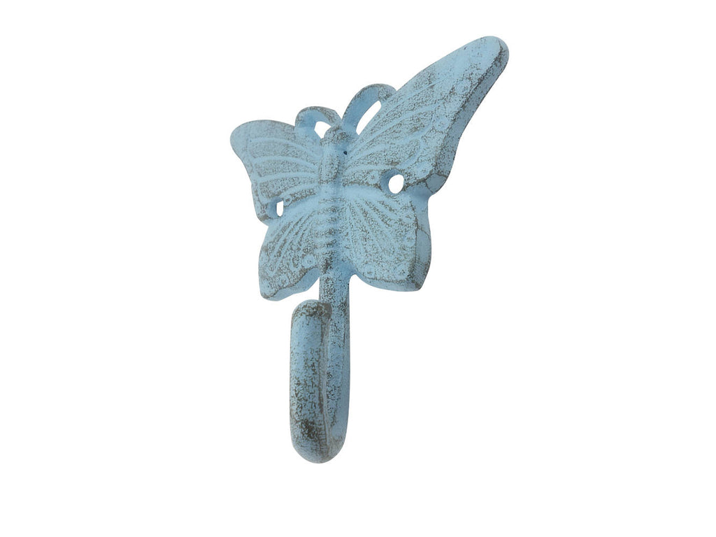 Rustic Light Blue Cast Iron Butterfly Hook 6"