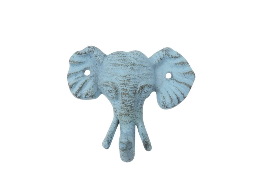 Rustic Light Blue Cast Iron Elephant Hook 5"