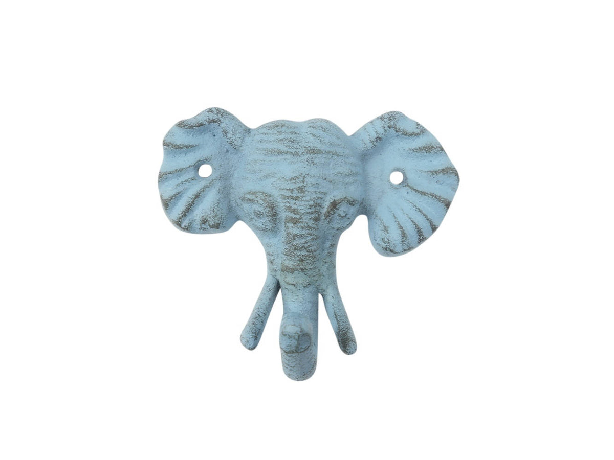Rustic Light Blue Cast Iron Elephant Hook 5"