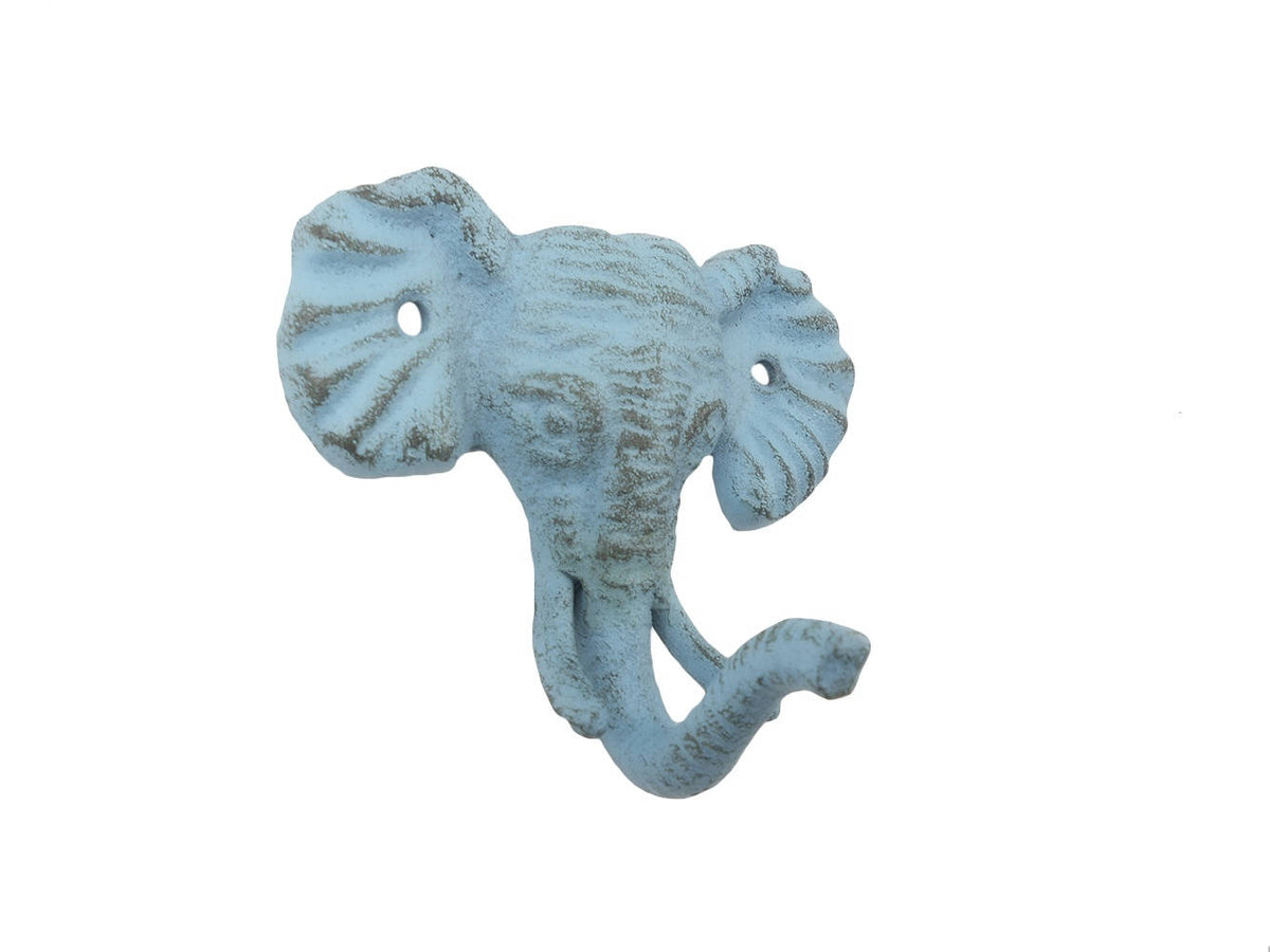 Rustic Light Blue Cast Iron Elephant Hook 5"