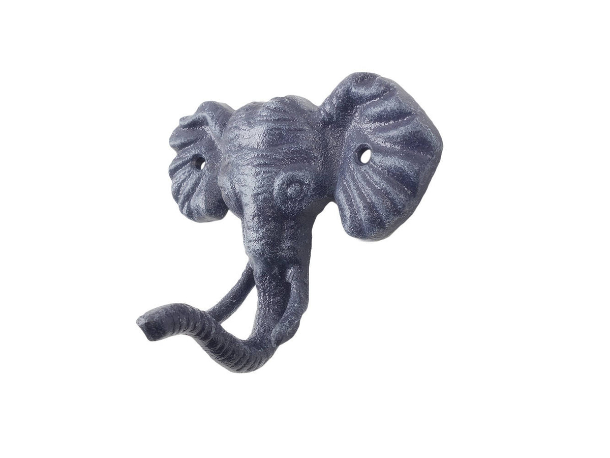 Rustic Dark Blue Cast Iron Elephant Hook 5"