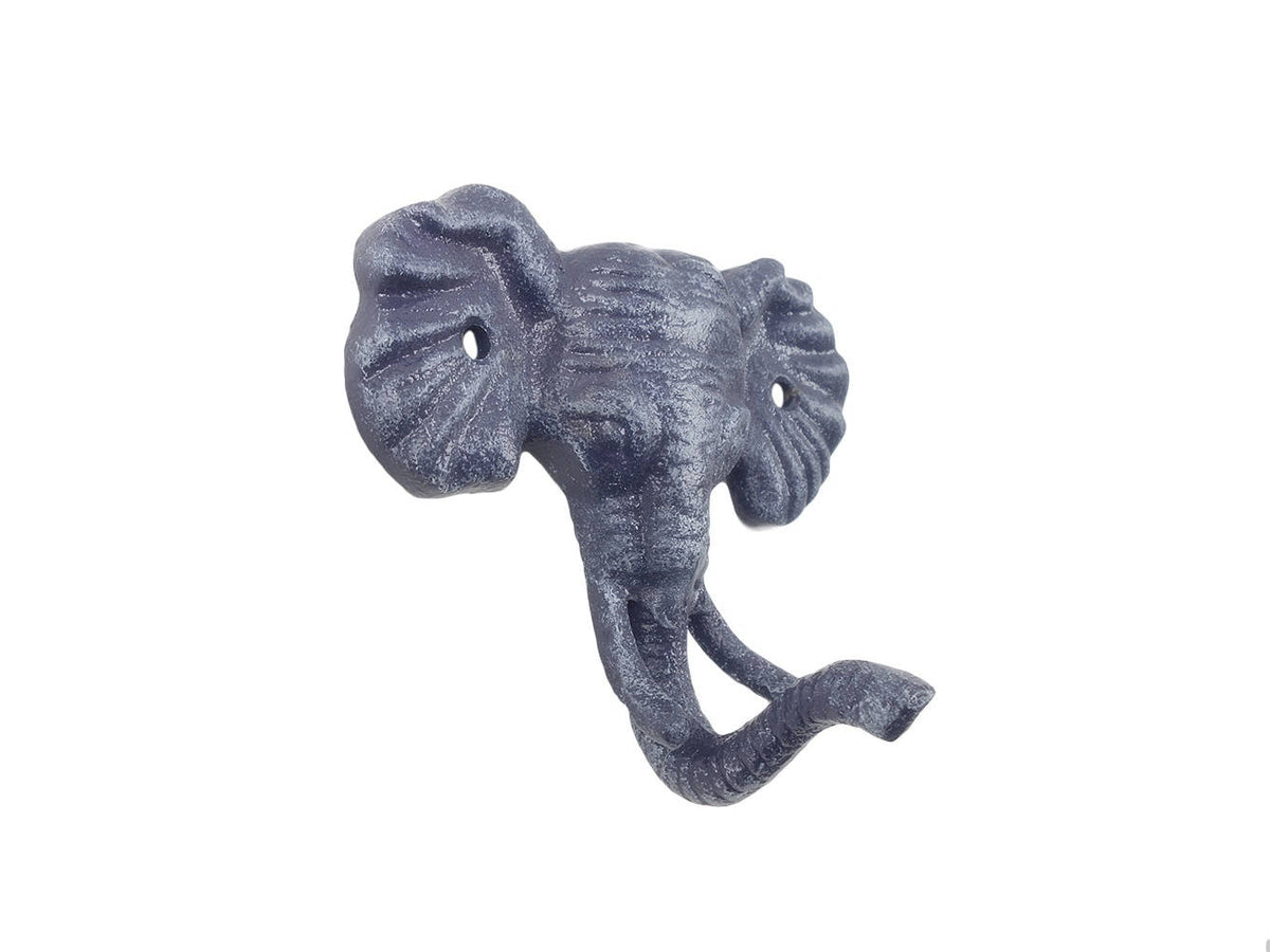 Rustic Dark Blue Cast Iron Elephant Hook 5"