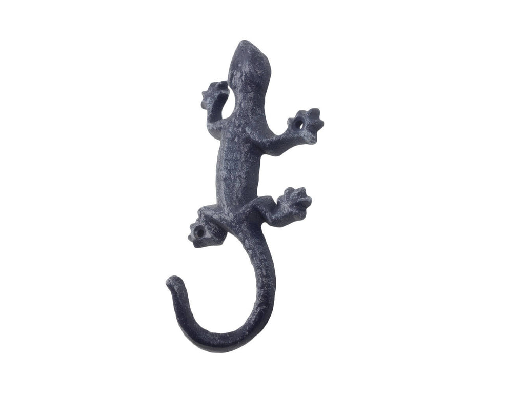 Rustic Dark Blue Cast Iron Lizard Hook 6"